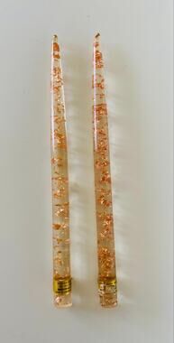 VINTAGE Gregorian Clear & Copper Flecks Lucite Taper Candles MCM Home Decor